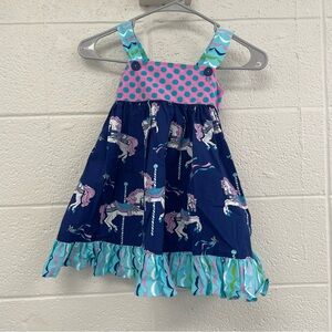 Eleanor Rose Navy Dress with Pink and Teal Carousel Design